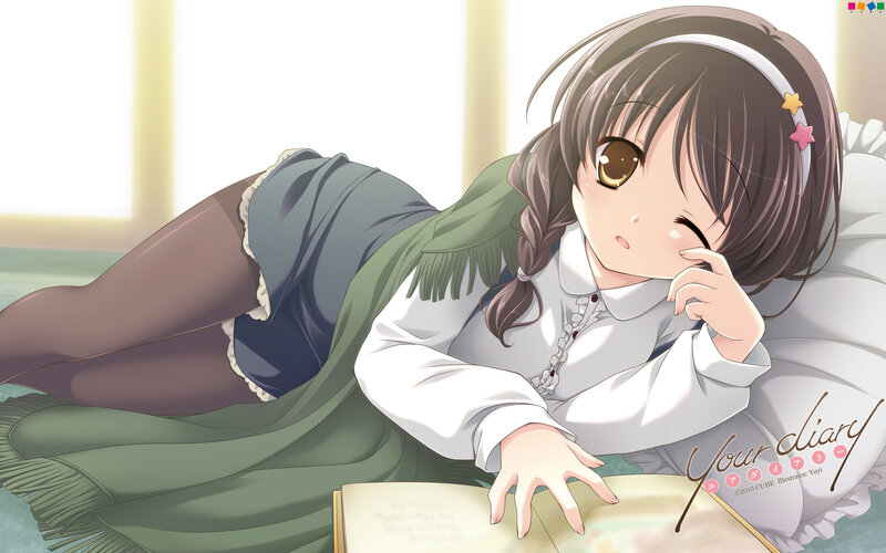 Anime Girl Reading Diary — White