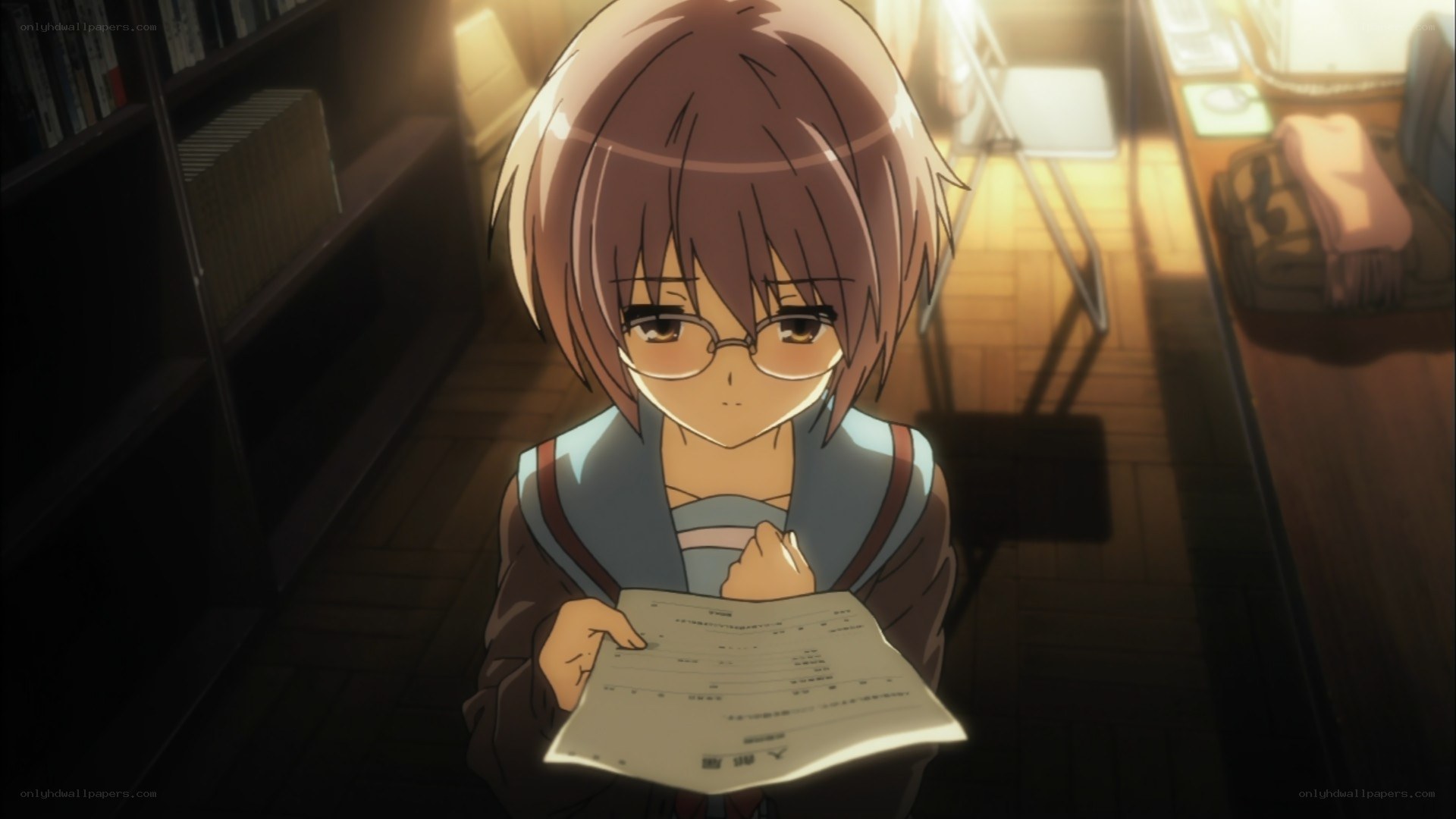 anime girl reading document