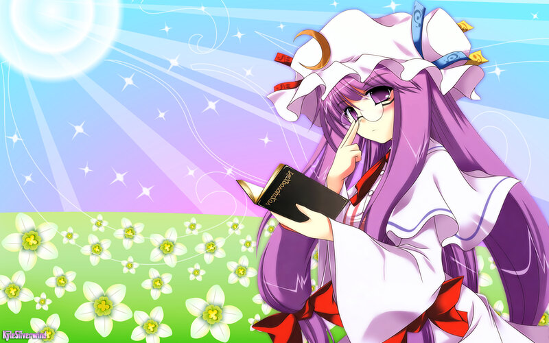 anime girl reading in a field