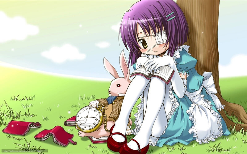 Anime girl reading in a field