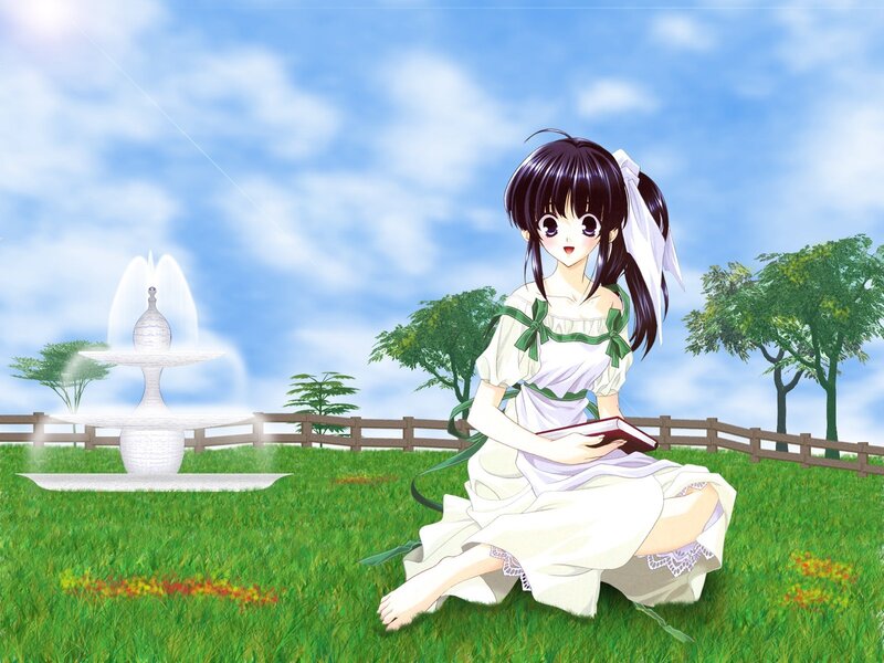 Anime girl reading in a garden