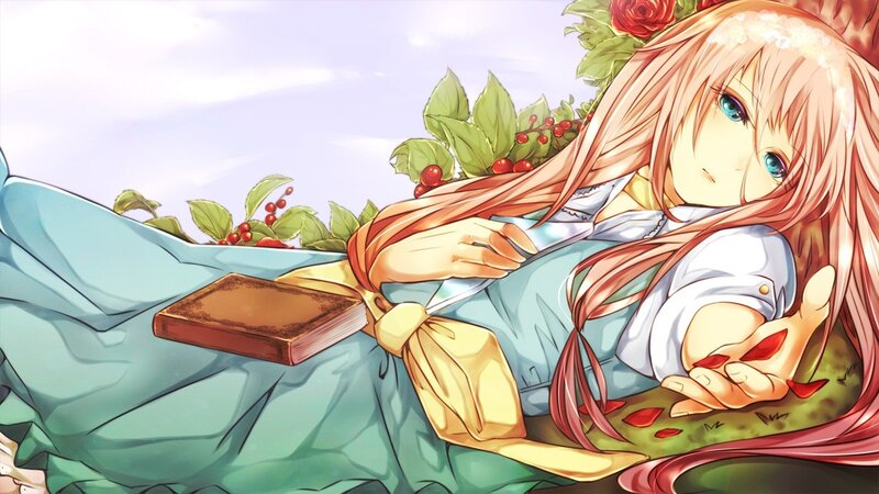 Anime girl reading in a garden