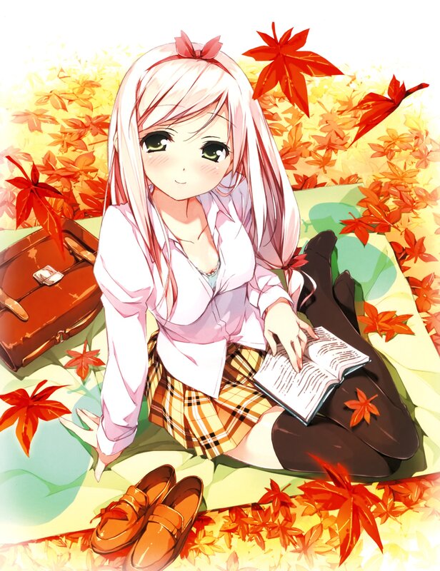 Anime girl reading in autumn