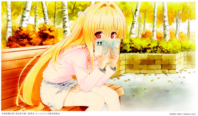 Anime girl reading in autumn