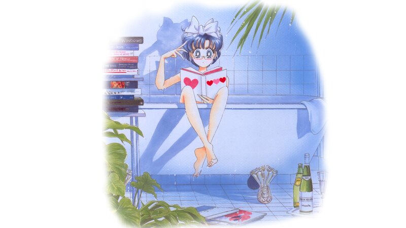 anime girl reading in bathtub