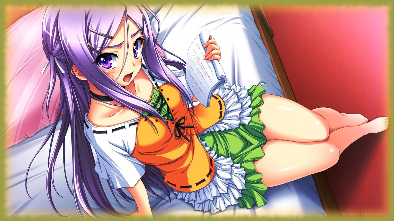 anime girl reading in bed