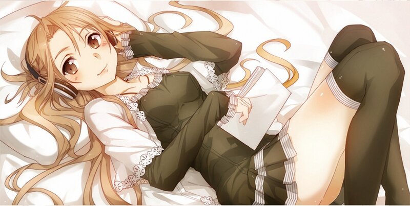 anime girl reading in bed