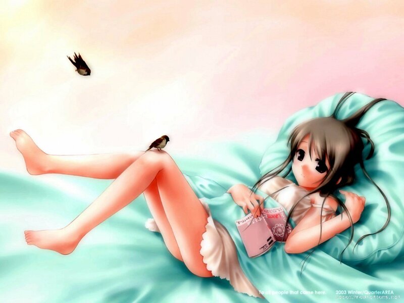 Anime girl reading in bed