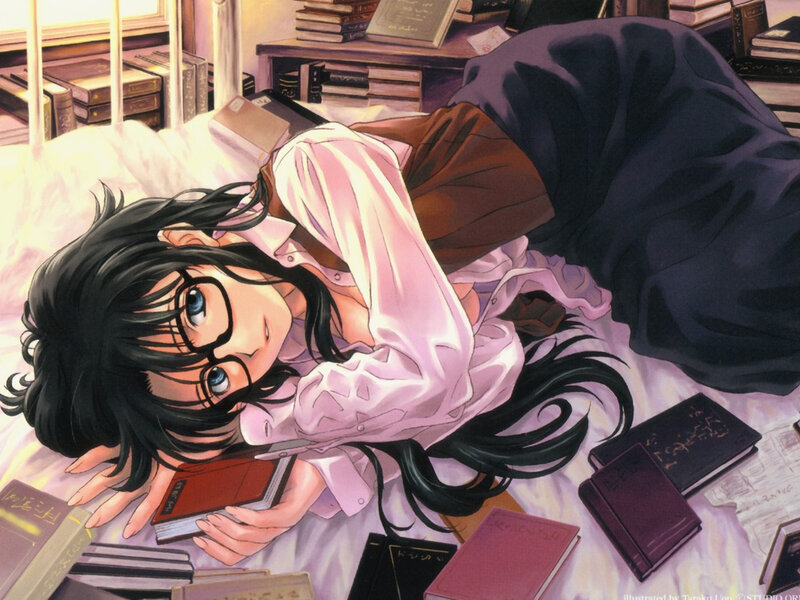 anime girl reading in bed
