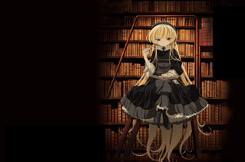 anime girl reading in library
