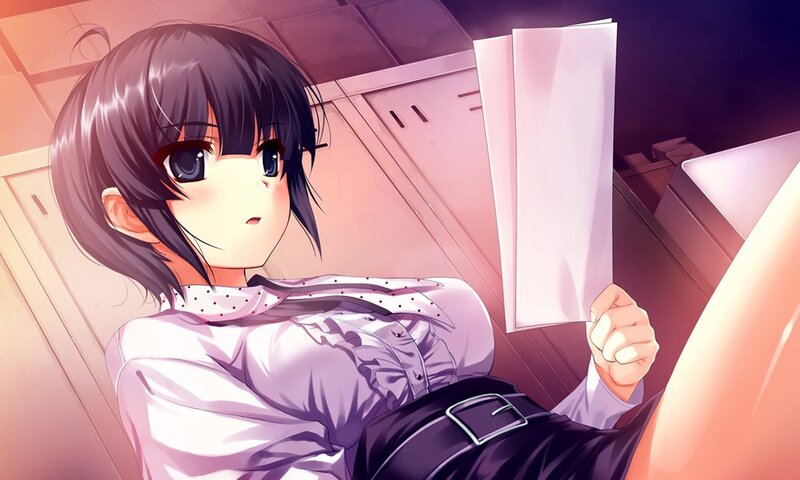 anime girl reading in locker room