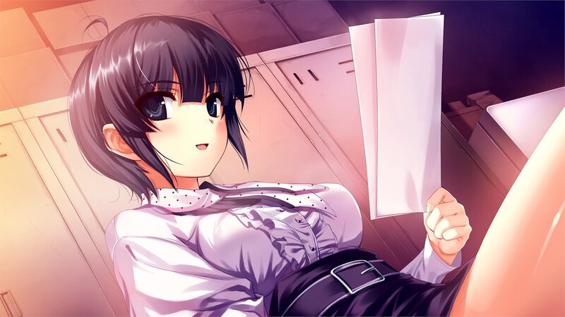 anime girl reading in locker room