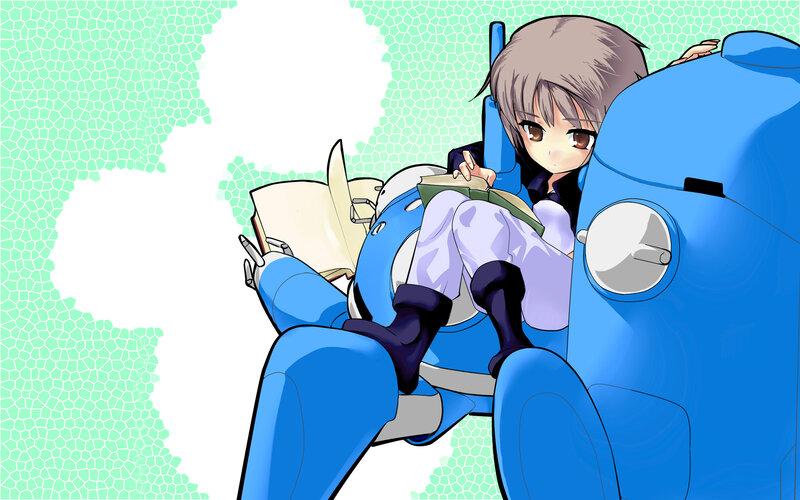 anime girl reading in mech