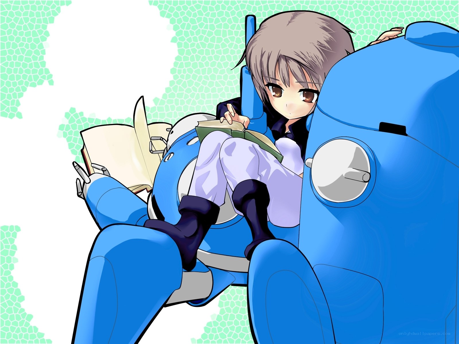 anime girl reading in mech