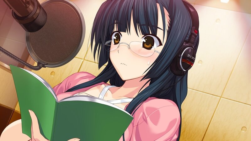 anime girl reading in studio