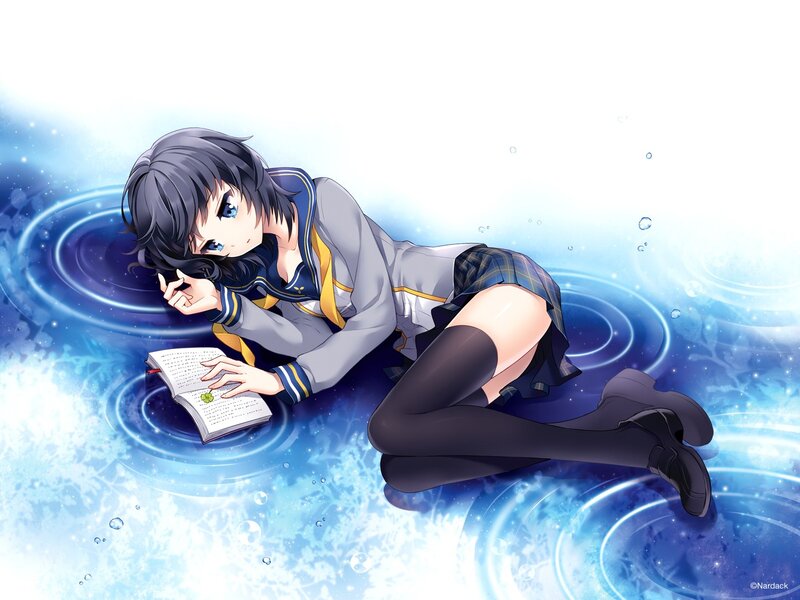 anime girl reading in water