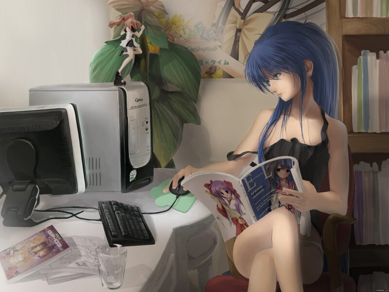 anime girl reading magazine