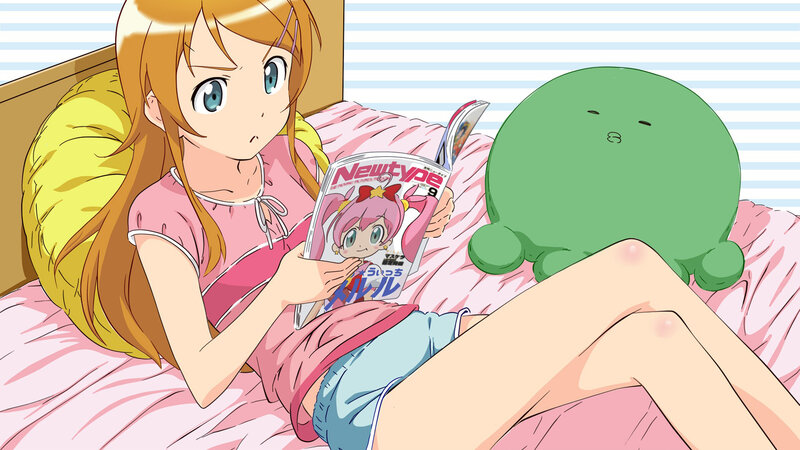 Anime girl reading magazine