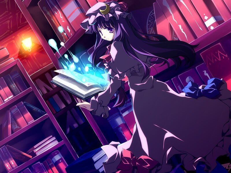 anime girl reading magical book