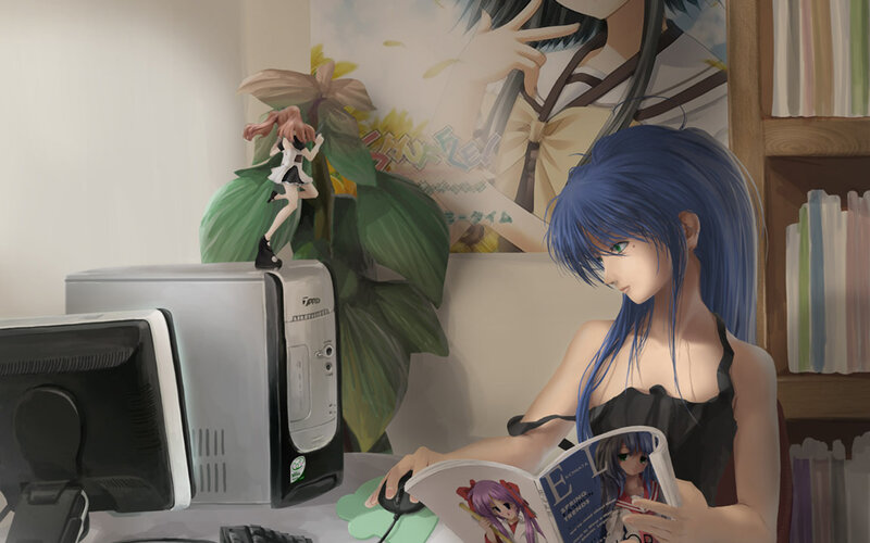 anime girl reading manga