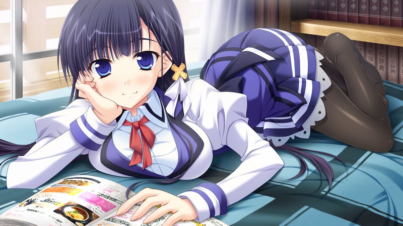 Anime Girl Reading Menu — Purple, Calm