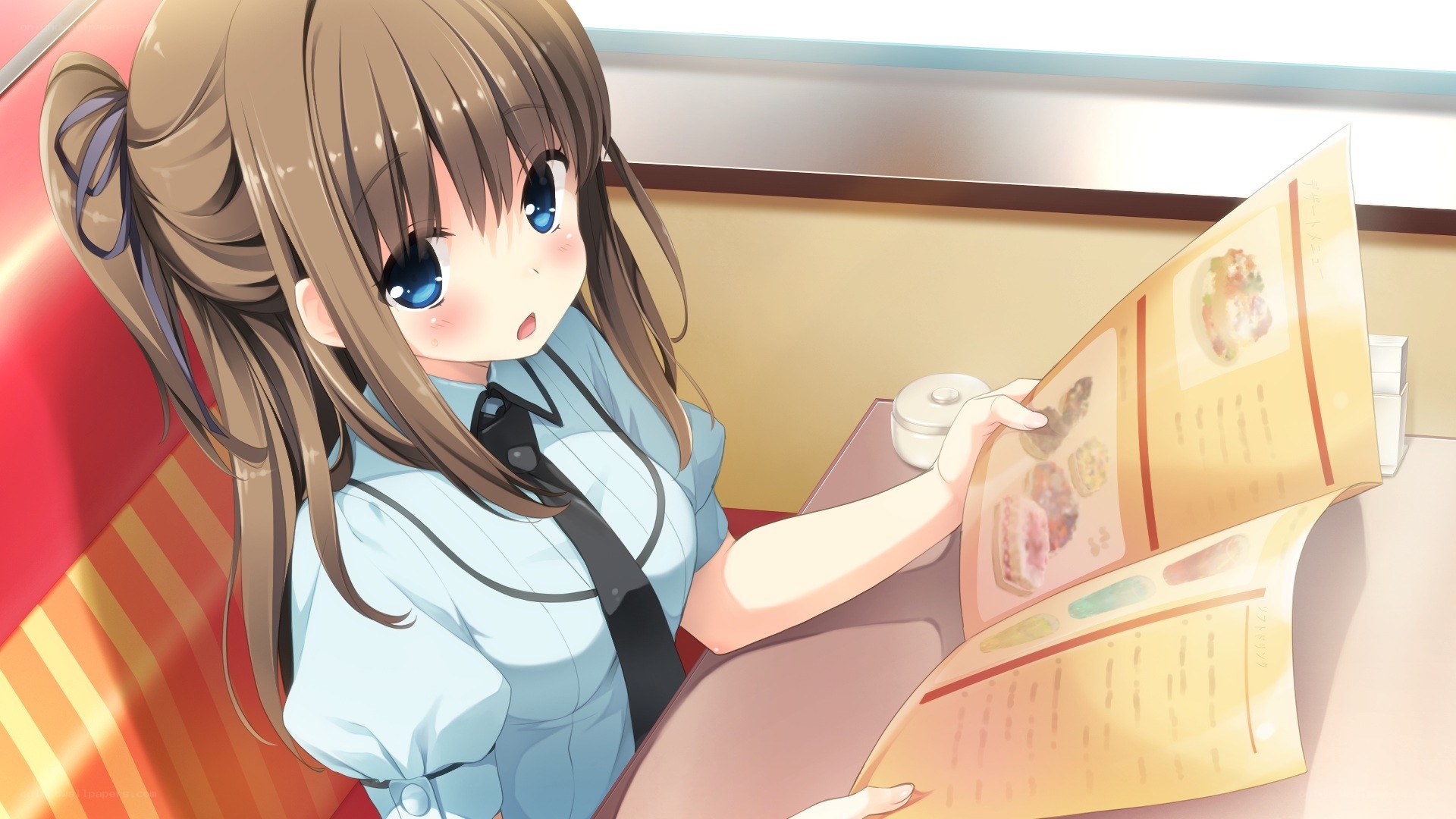 anime girl reading menu