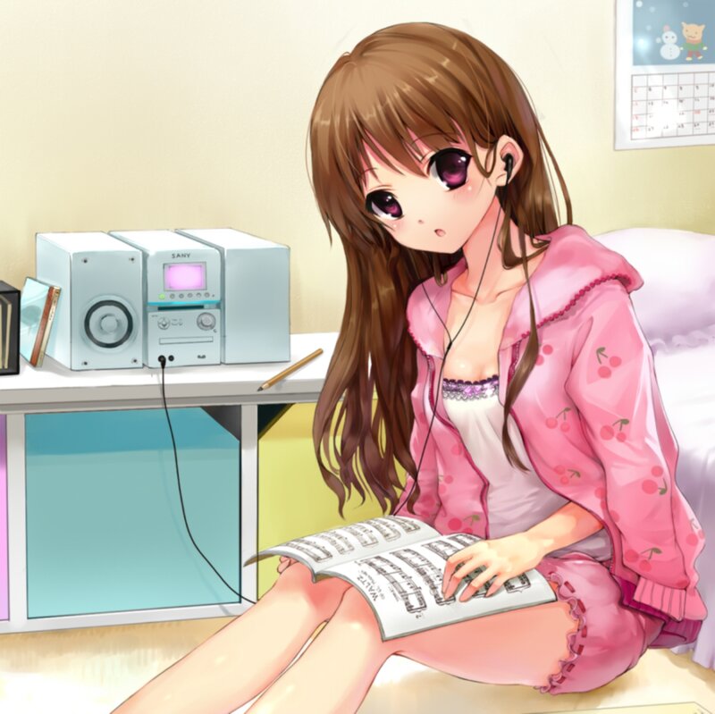 Anime Girl Reading Music — Pink
