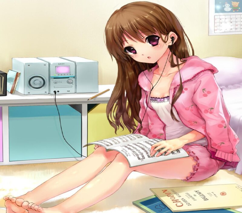 Anime Girl Reading Music