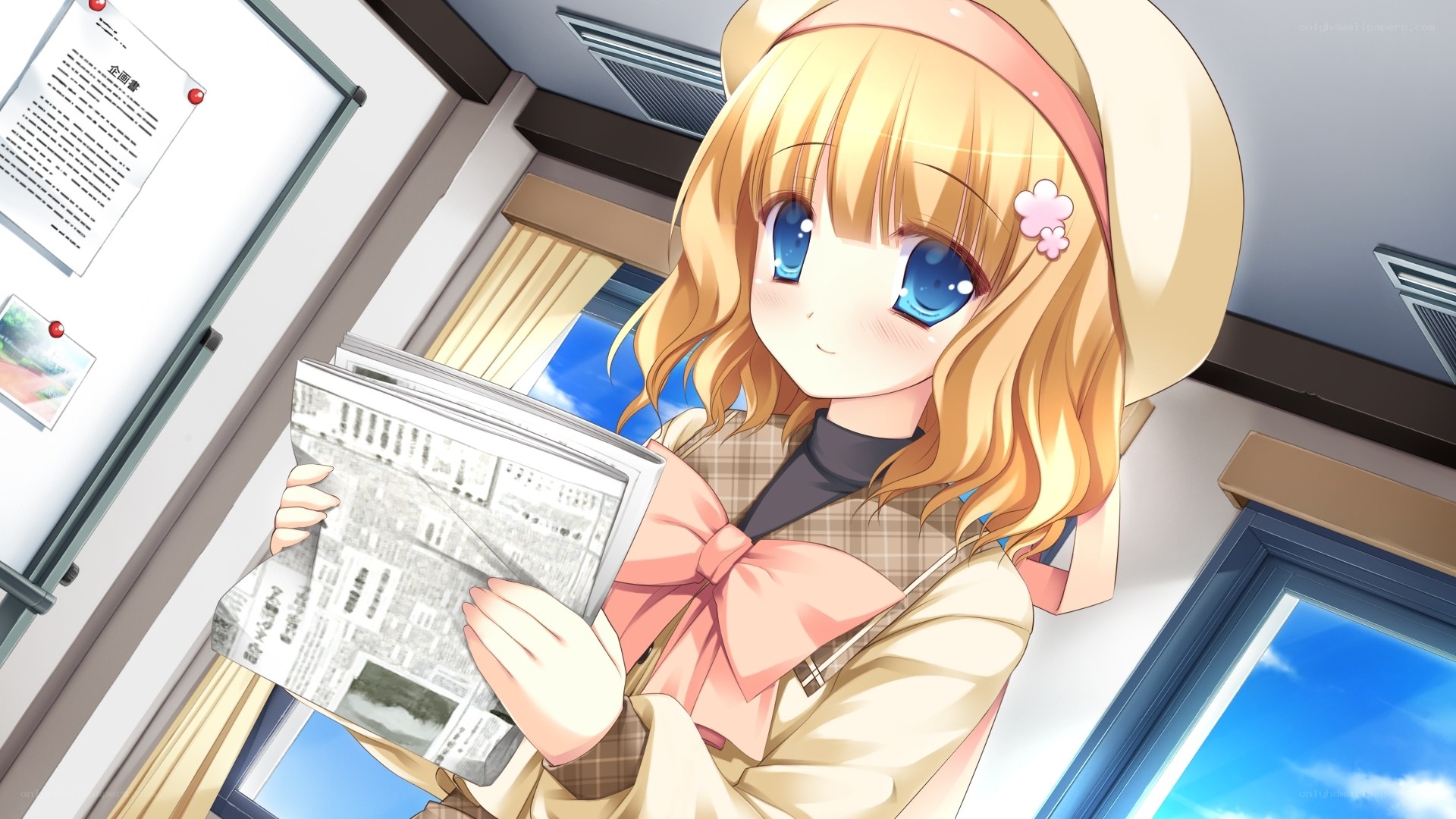Anime girl reading newspaper