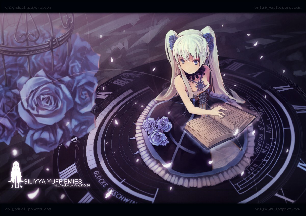 Anime girl reading on clock