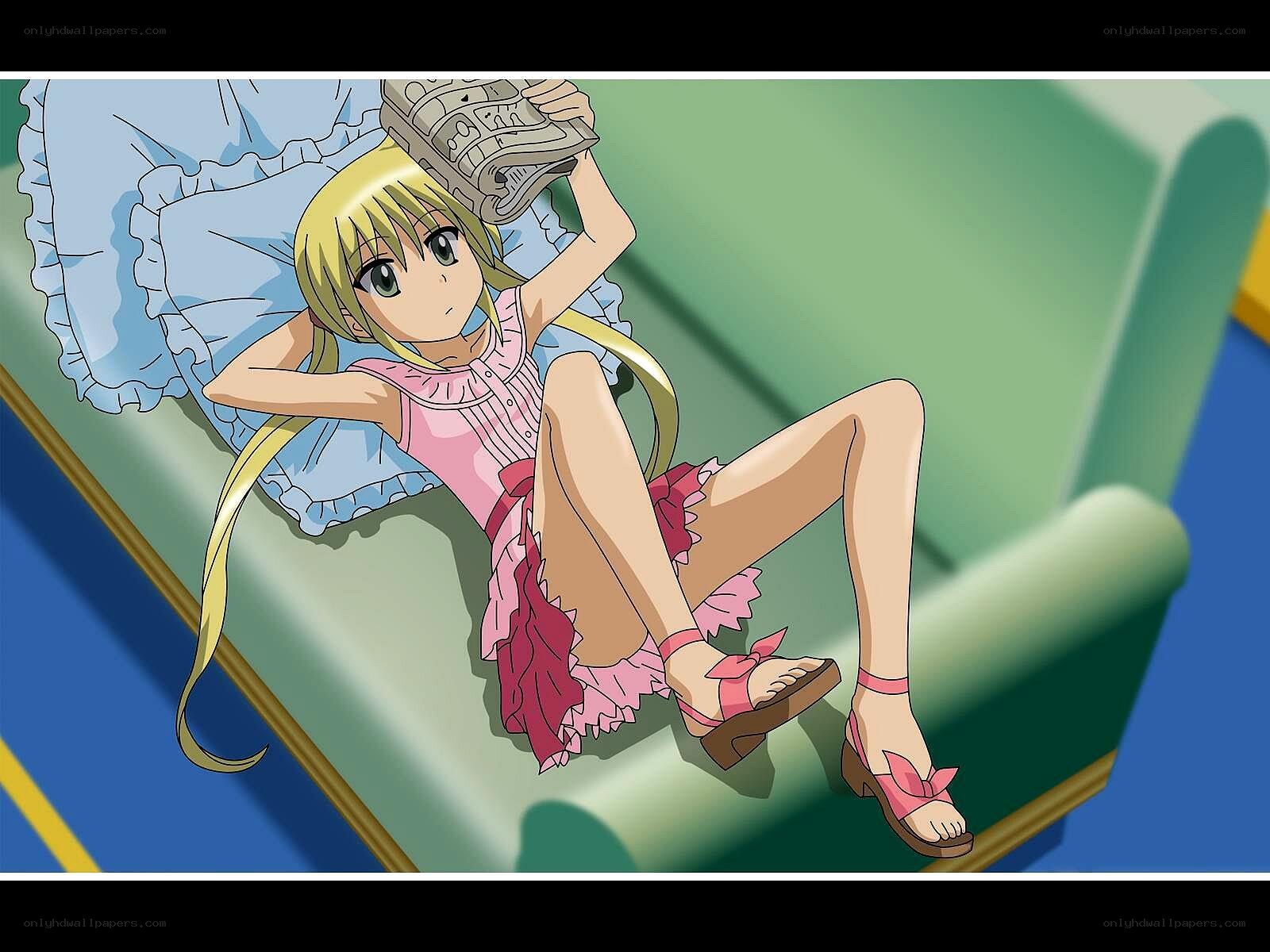 anime girl reading on couch