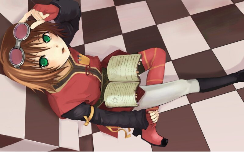 anime girl reading on floor