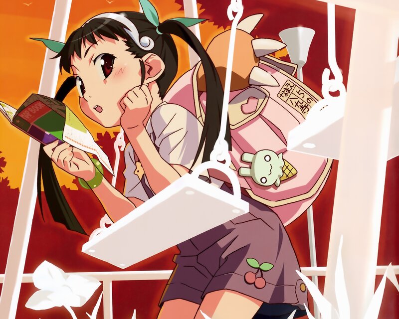 anime girl reading on swing