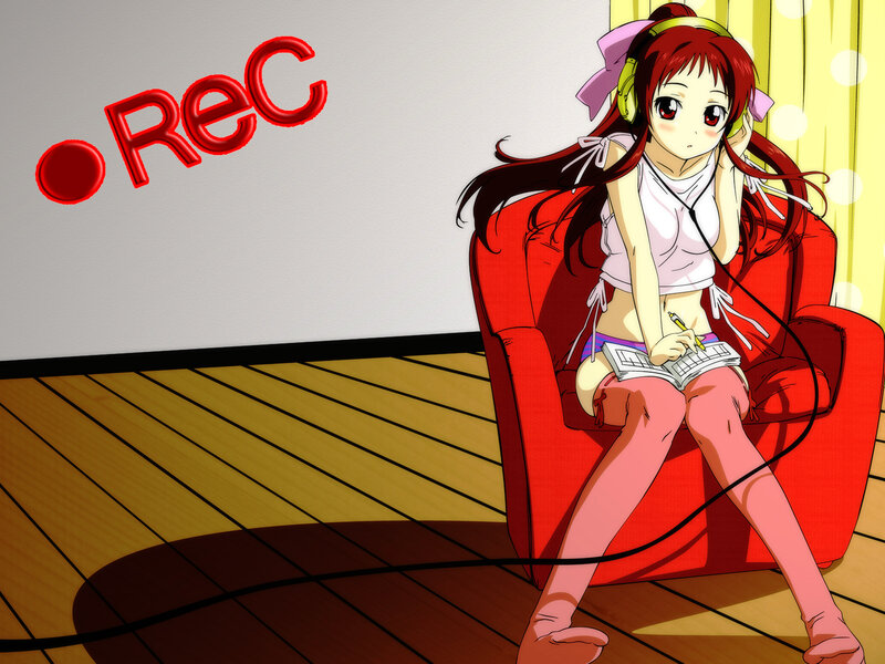 Anime girl recording music