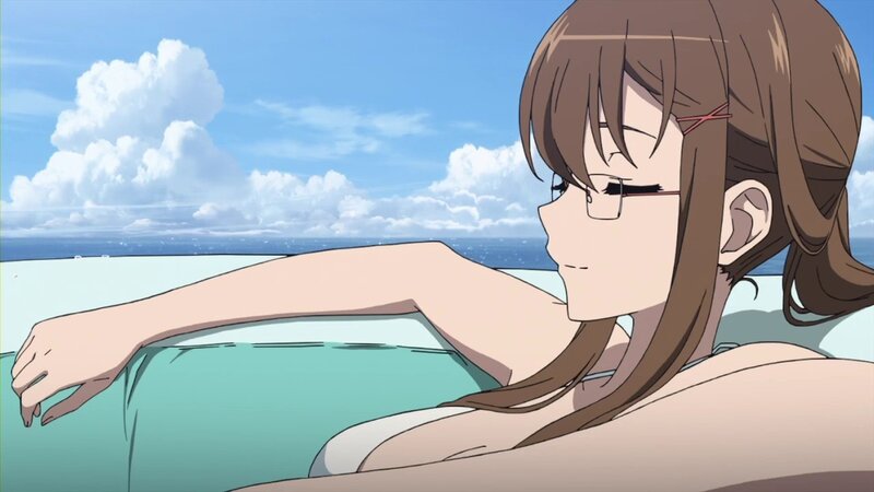 anime girl relaxing by the sea