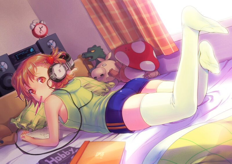 Anime girl relaxing on bed