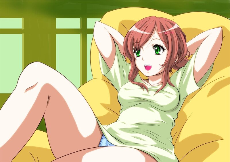 anime girl relaxing on couch