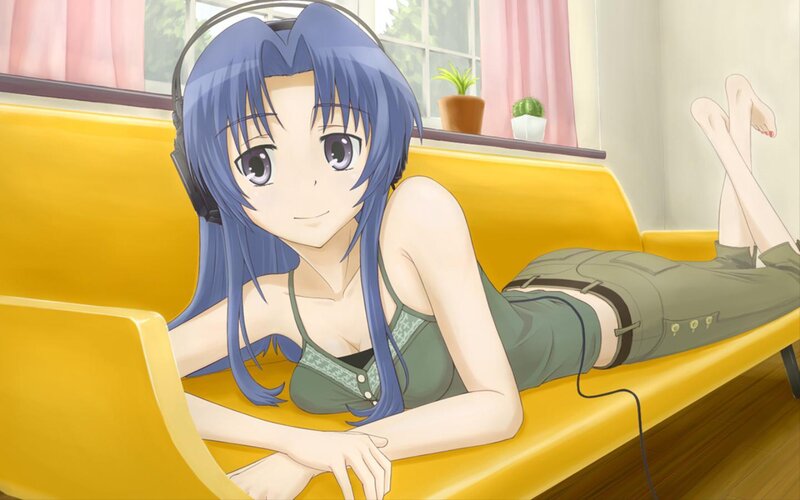 anime girl relaxing on couch