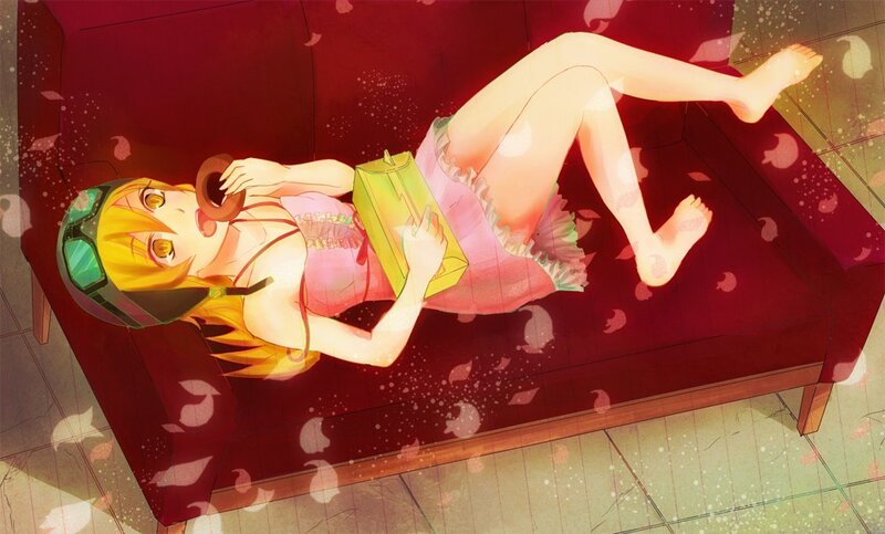 anime girl relaxing on couch