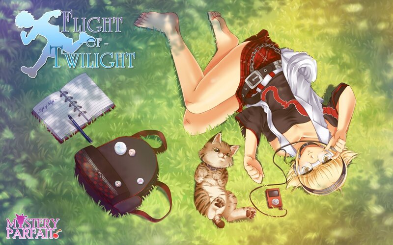 Anime girl relaxing with cat