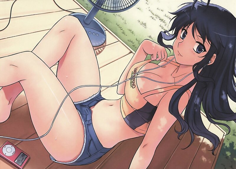 anime girl relaxing with headphones