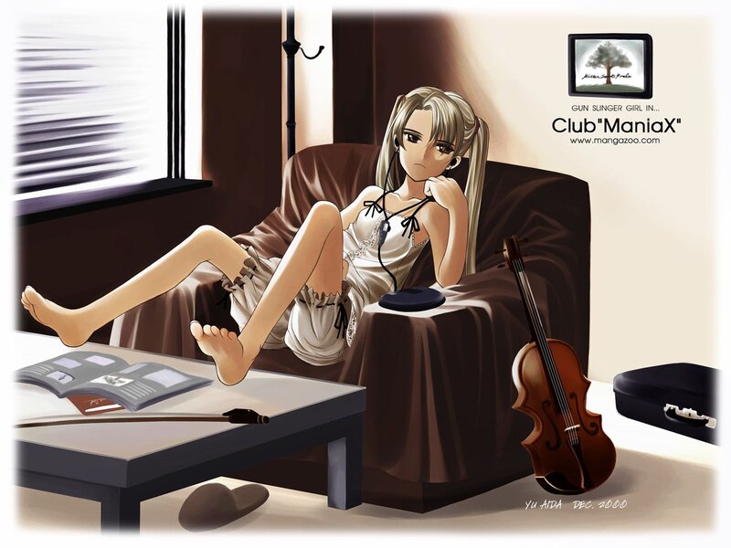 Anime girl relaxing with violin
