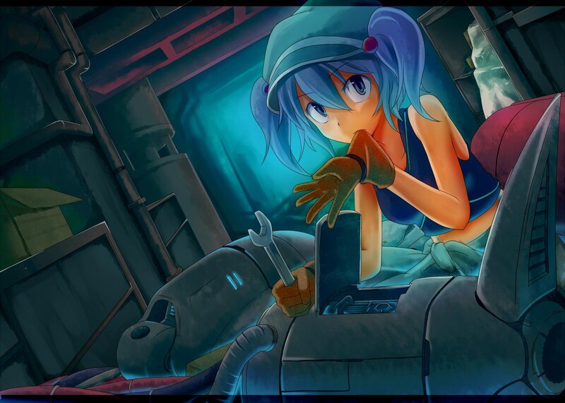 anime girl repairing robot