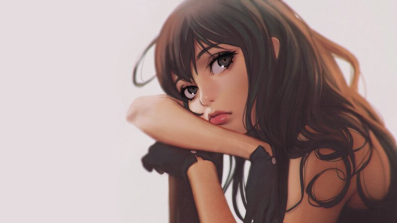 Anime Girl Resting — Brown, Calm, Digital Art