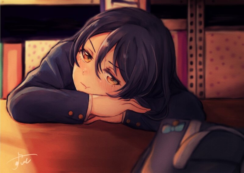 Anime Girl Resting — Brown, Tired