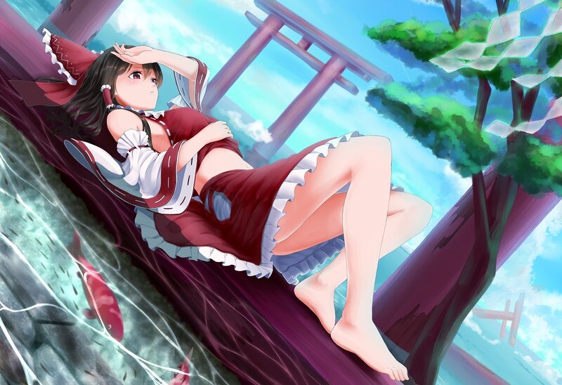 Anime girl resting by a river