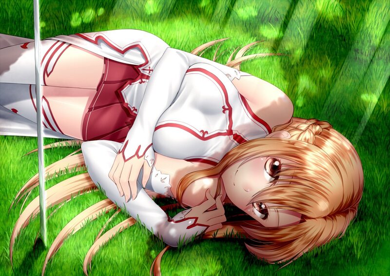 anime girl resting in grass