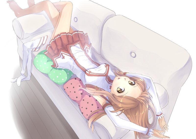 Anime girl resting on a couch