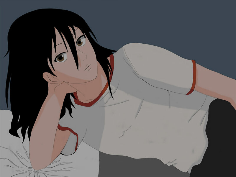 anime girl resting on bed