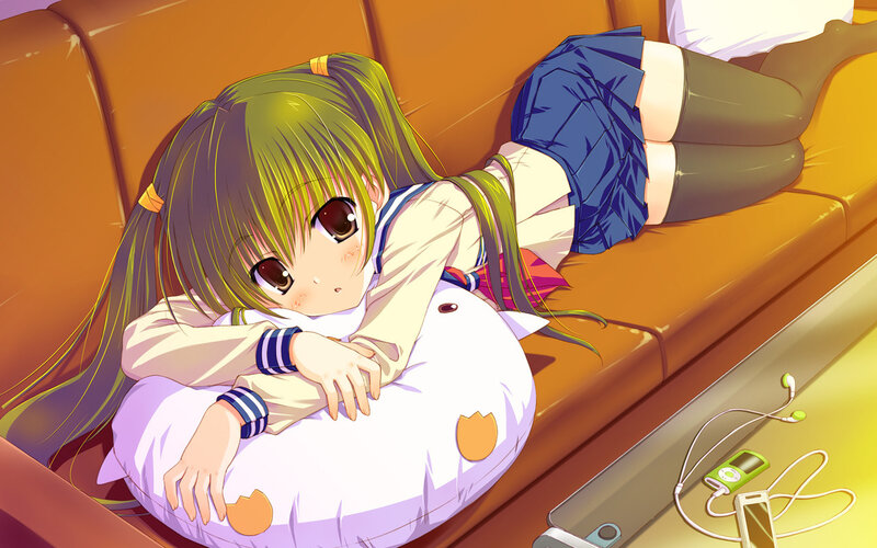 Anime girl resting on couch